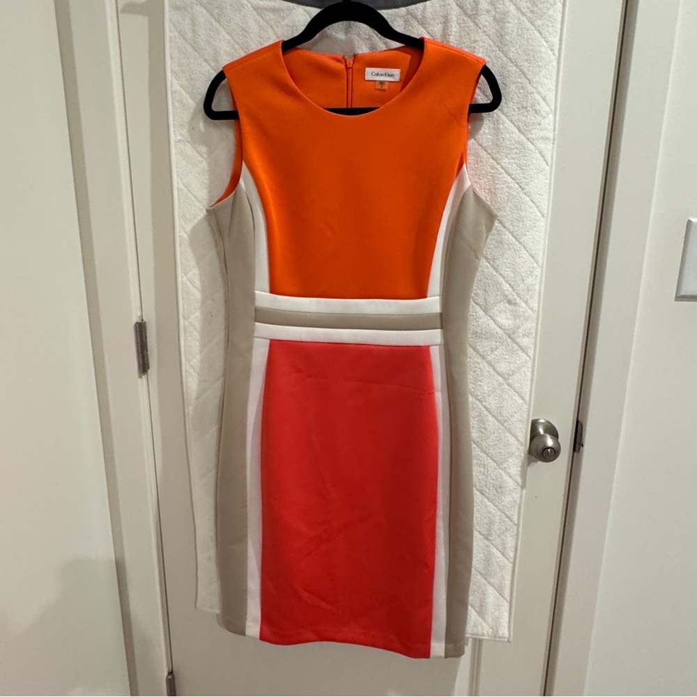 NWOT Calvin Klein Orange Sheath Mini Dress Sleeveless Crew Neck